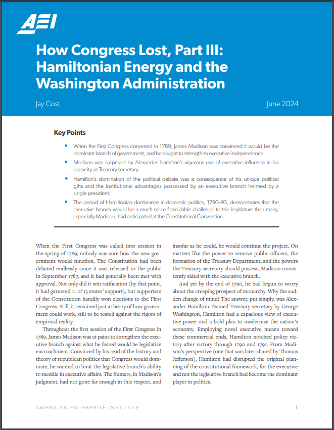 How Congress Lost, Part III: Hamiltonian Energy and the Washington Administration